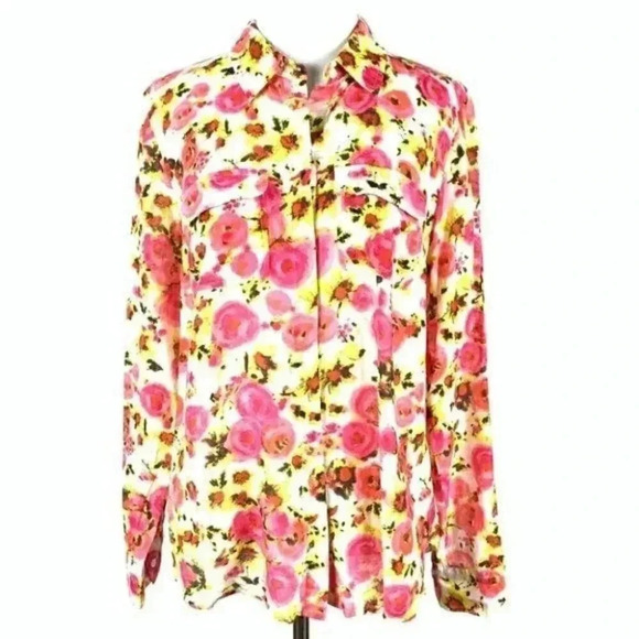 Ann Taylor top size 6 pink 28% silk floral - Picture 3 of 13